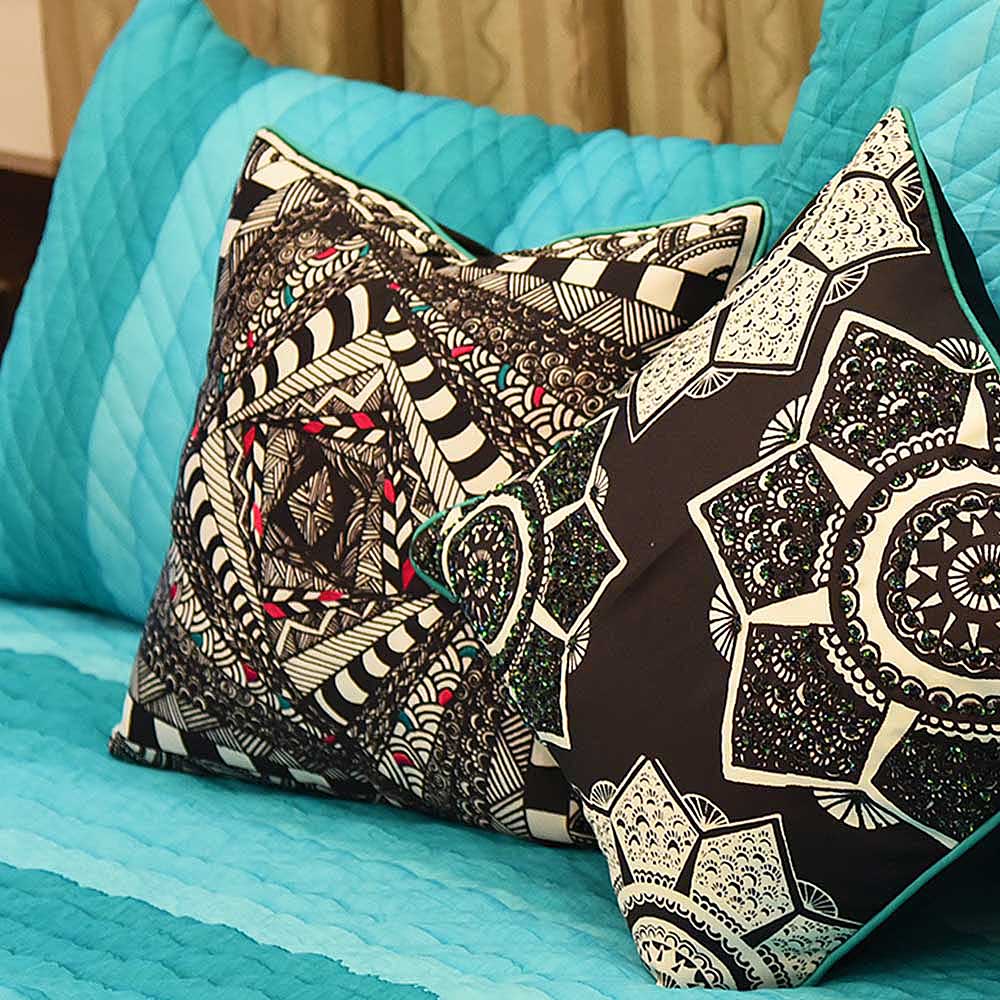 Geometric Digital Printed Designer Cushion Cover Black and White Home Decor Digital Pillow Cushion Case 16" X 16"…