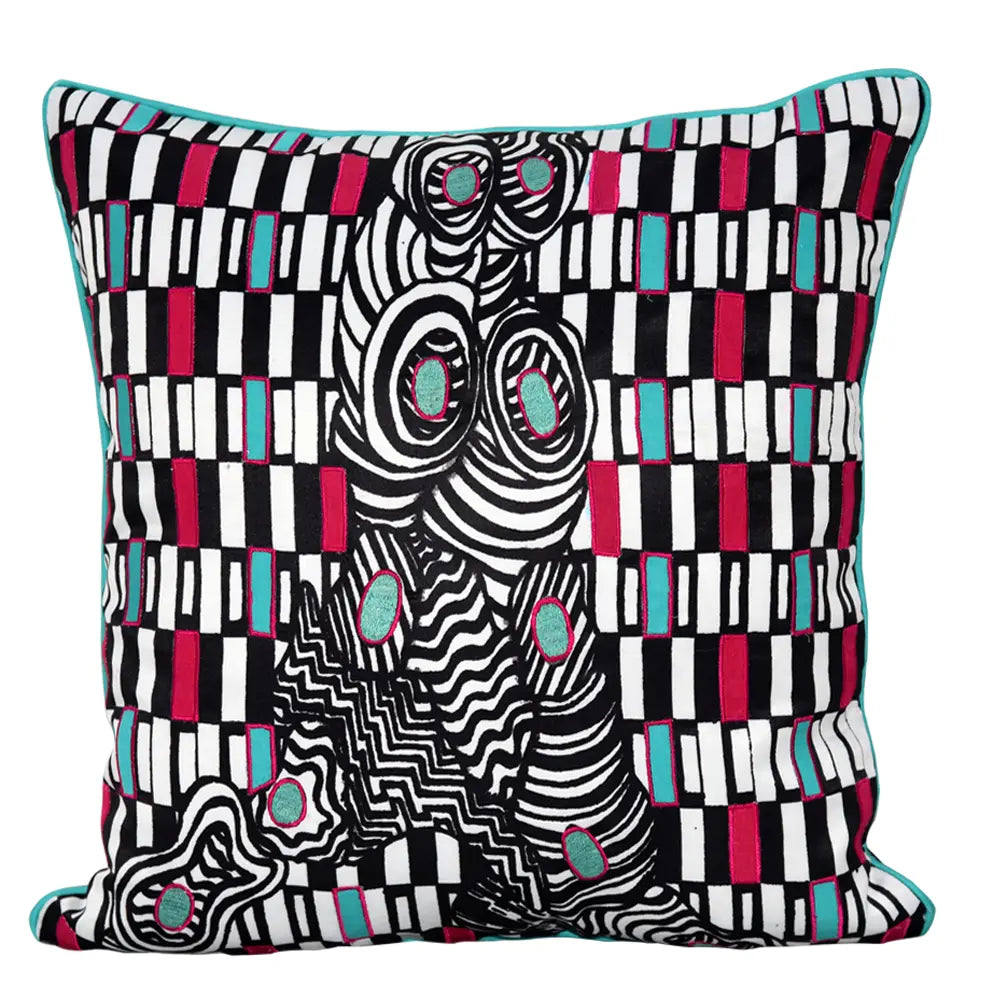 Multi Color Cushion Geometric Digital Print Polyester Cushion Cover Black and White Pop of Color Pillow Cushion Case 16" X 16"…