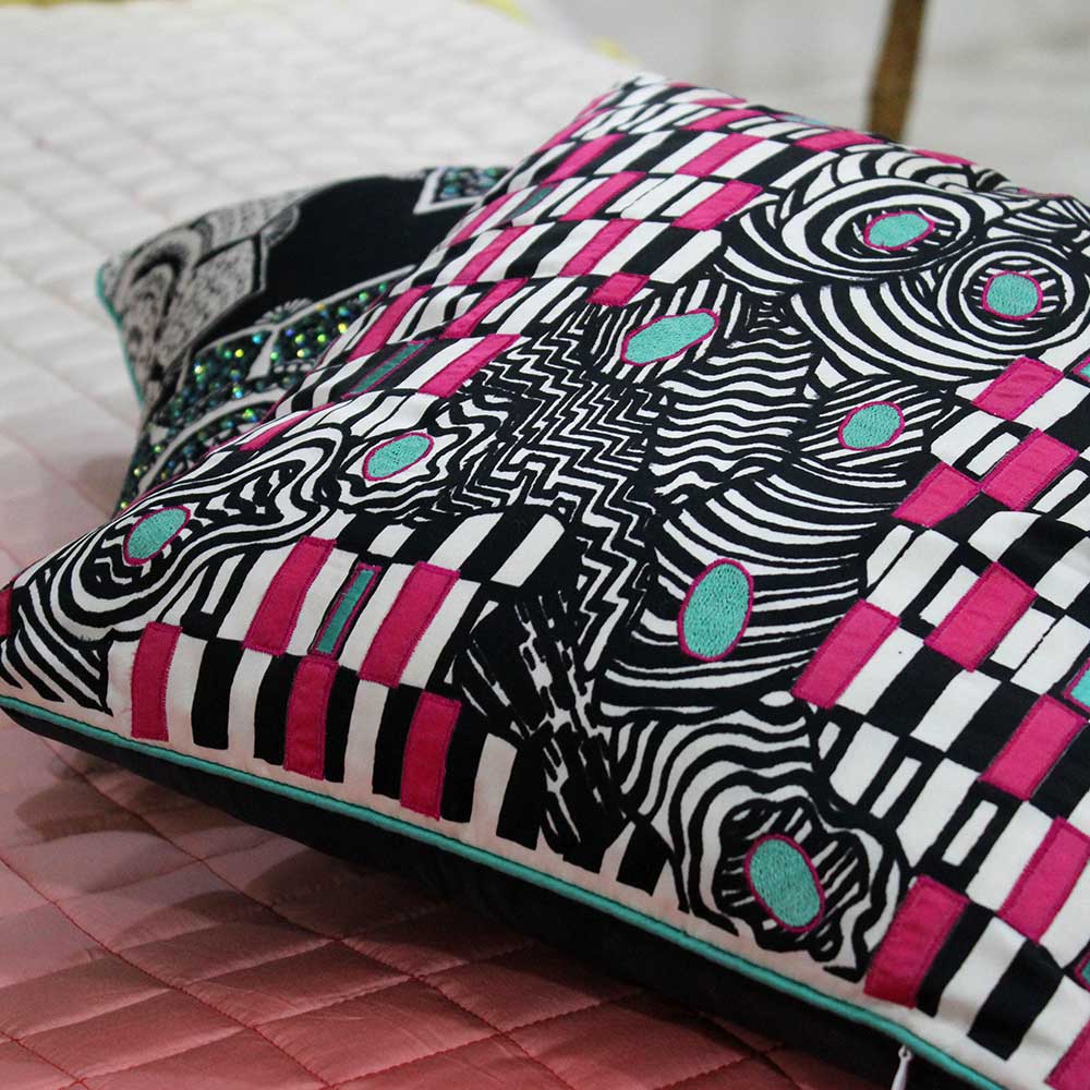 Multi Color Cushion Geometric Digital Print Polyester Cushion Cover Black and White Pop of Color Pillow Cushion Case 16" X 16"…