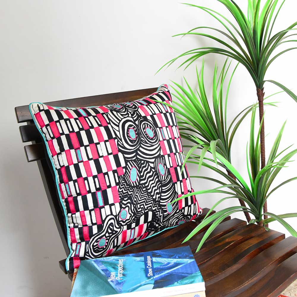 Multi Color Cushion Geometric Digital Print Polyester Cushion Cover Black and White Pop of Color Pillow Cushion Case 16" X 16"…