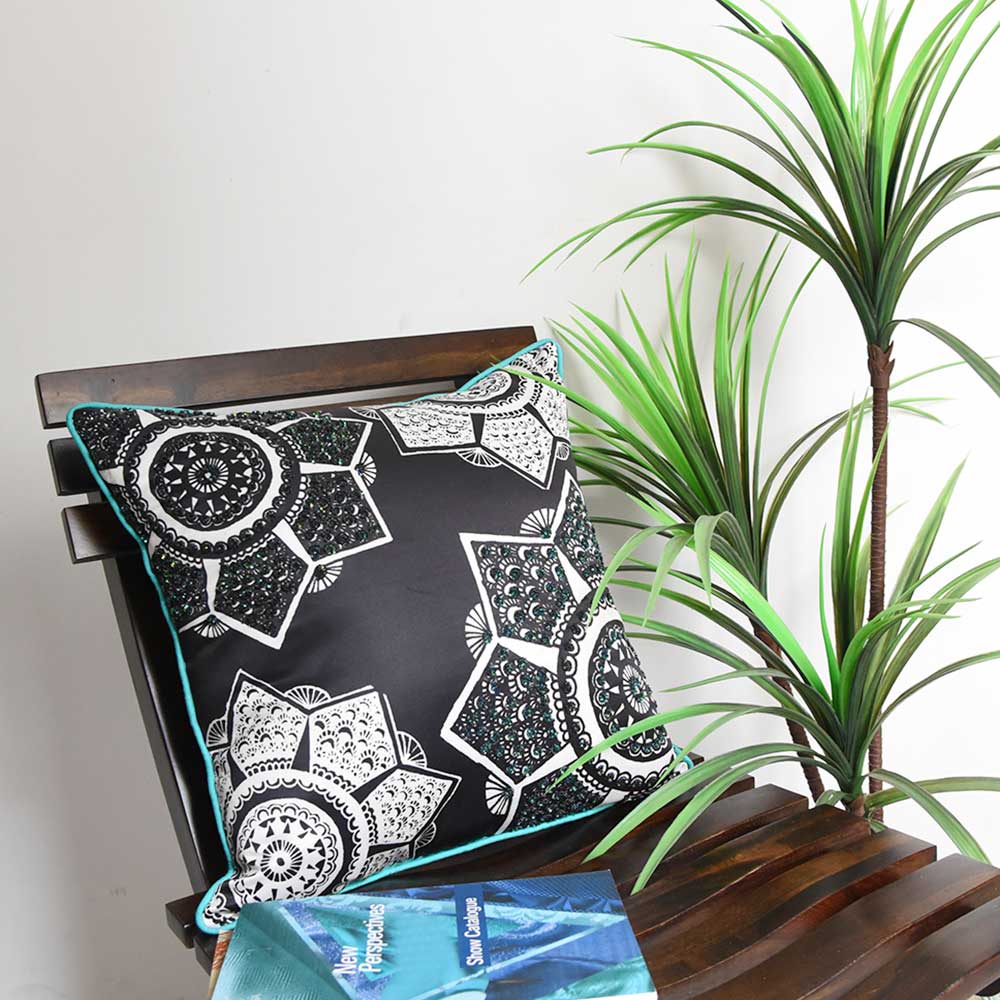 Sequins Digital Print Cushion Abstract Design Cushion Cover B 16" X 16"