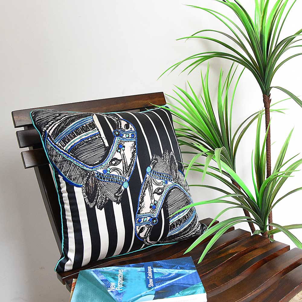 Animal Print Cushion Cover Horse Print Digital Printed Cushion Cover Best for Kid's Room Multi Colored 16" X 16"…