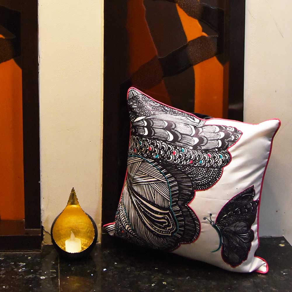 Beautiful Butterfly Nature & Floral Digital Print Cushion Cover Printed Pillow Cushion Case Black and White 16" X 16"…