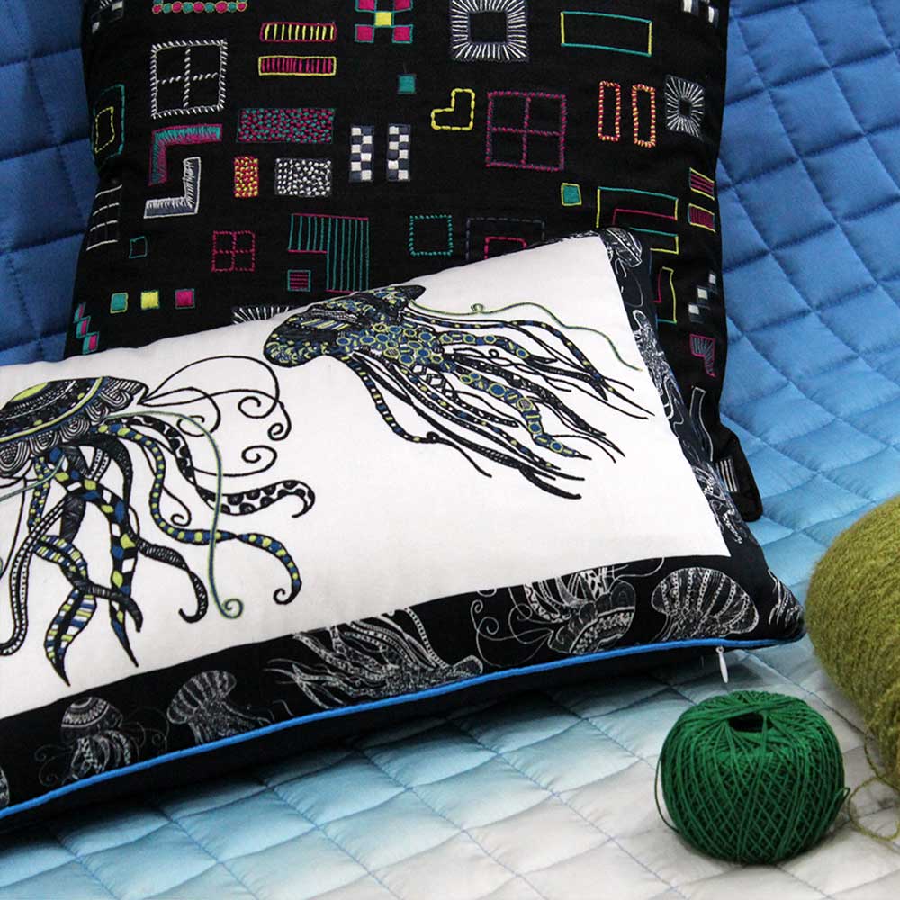Hand Sketched Jelly Fish Digital Print Cushion Cover 12 X 18(Inch)