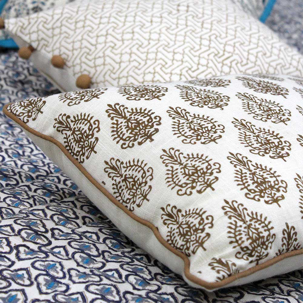 Block Print Cushion Cover Mridangi Hand Block Print Cushion Cover 12" X 18" Car Chair Office Patio Living Room Sofa Ethnic Cushion Cover…