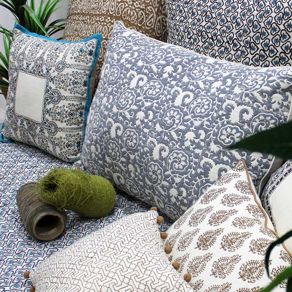 Traditional Hand Block Printed Cushion Cover 20" X 26" Drawing Room, Living Room, Garden, Patio Floral Cushion Pillow Cover…