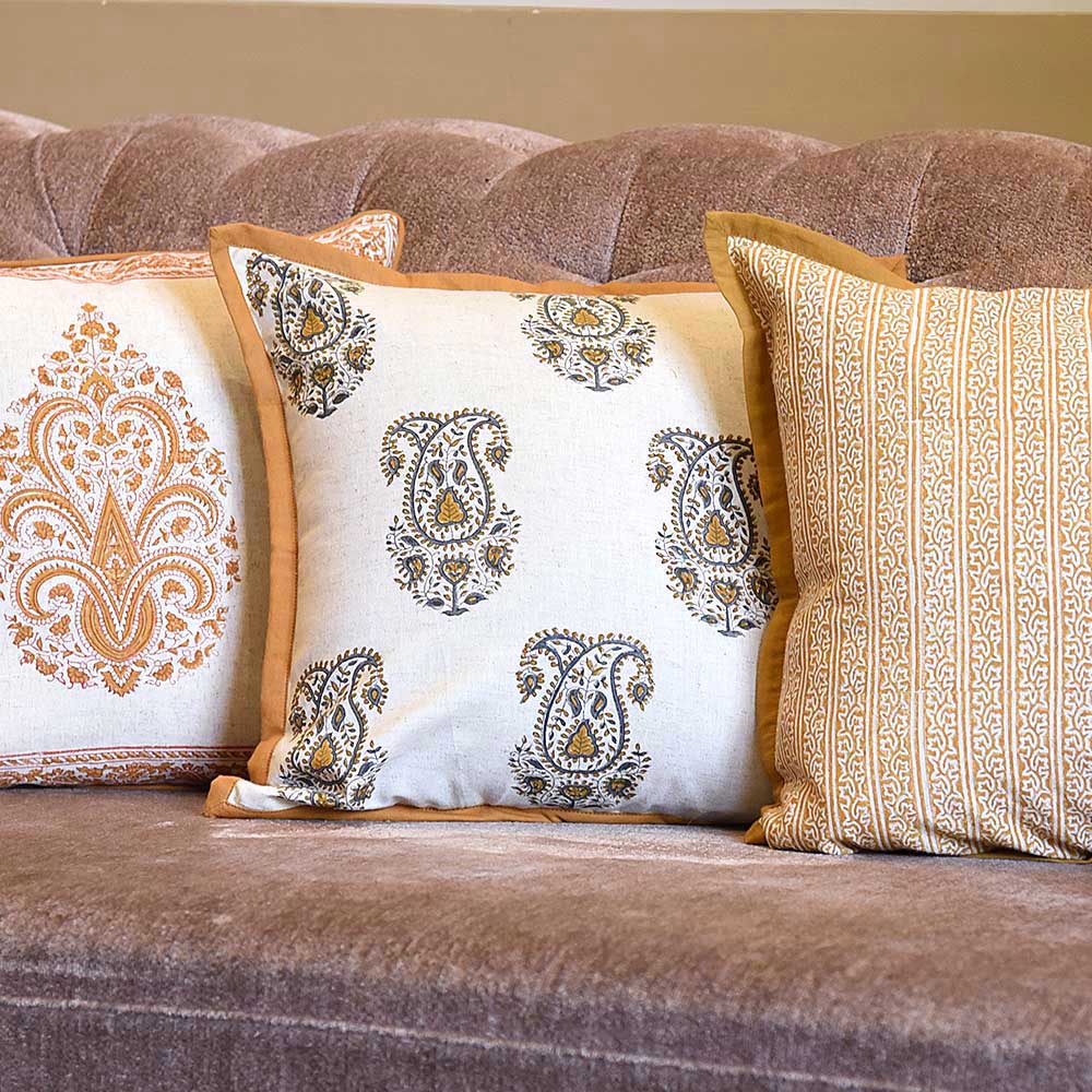 Wooden Block Print Cushion Cover For Living Room, Patio, Garden, Sofa Rajasthani Cushion Cases 16x16…