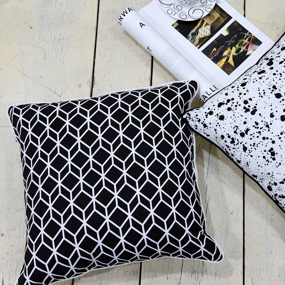 Black & White Parallel-Piped Cuboid Cushion Cover (16"X16") Cube Geometric Pattern Cushion Covers…