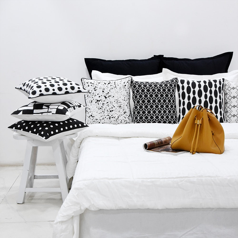 Black & White Parallel-Piped Cuboid Cushion Cover (16"X16") Cube Geometric Pattern Cushion Covers…
