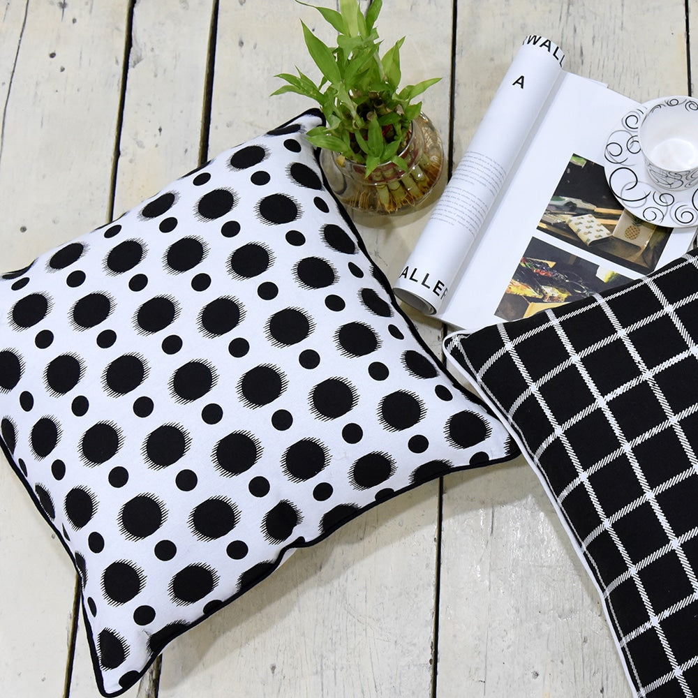 Black & White Screen Printed Cushion Cover 16x16 Geometric Cotton Cushion Cover…