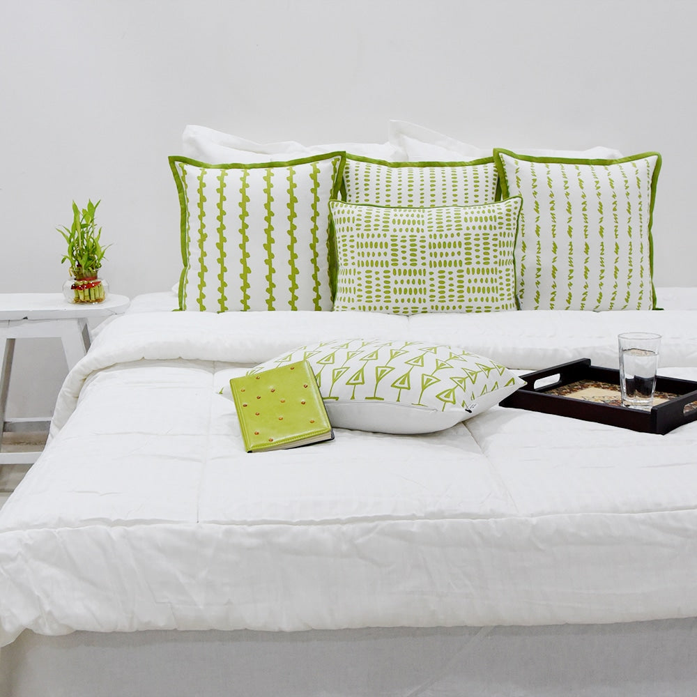 plash Dotted Lime Green Cushion Cover 16"X16" Geometric Pattern Cotton Cushion Pillow Case…