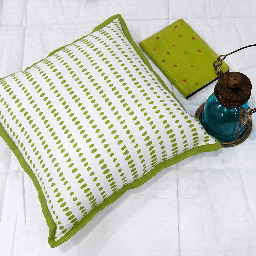 plash Dotted Lime Green Cushion Cover 16"X16" Geometric Pattern Cotton Cushion Pillow Case…