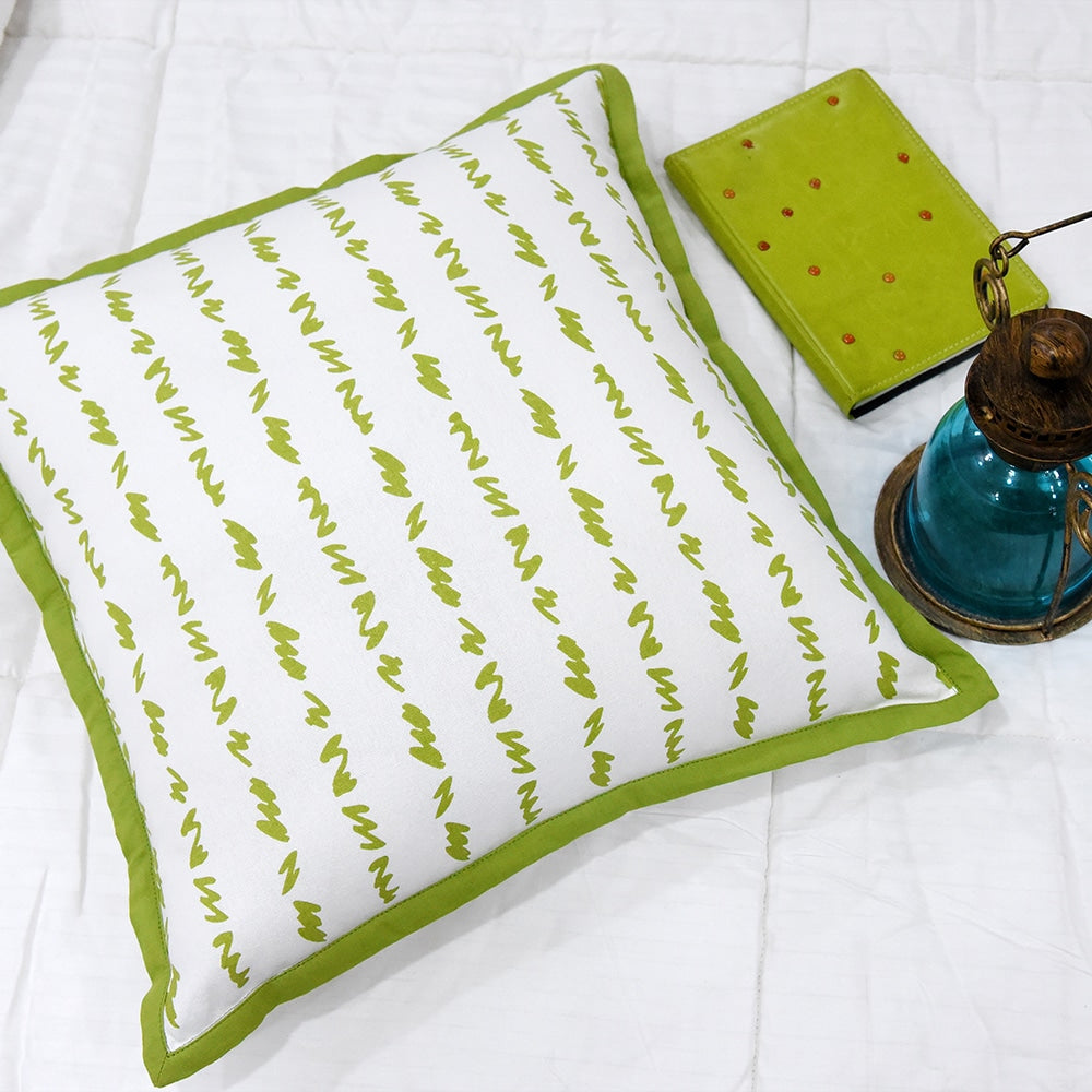 Twirled Line Green Cushion Cover 16"X16" Casement Cotton Cushion Pillow Cases Use for Patio, Garden, Outdoor, Drawing Room…