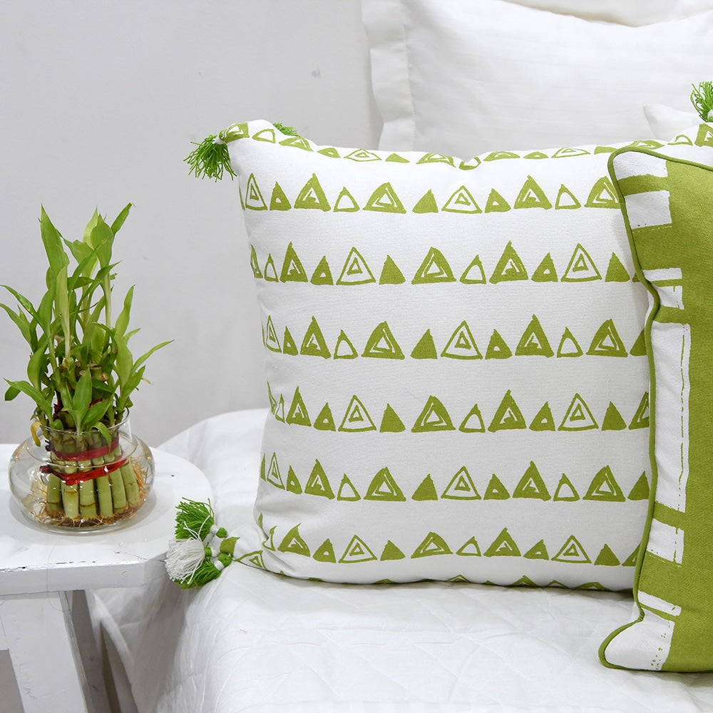 Home Decor Cushion Cover Patio & Garden Green Cotton Cushion Cover 16x16 Geometric Pattern with Tassels Printed Cushion Cover…
