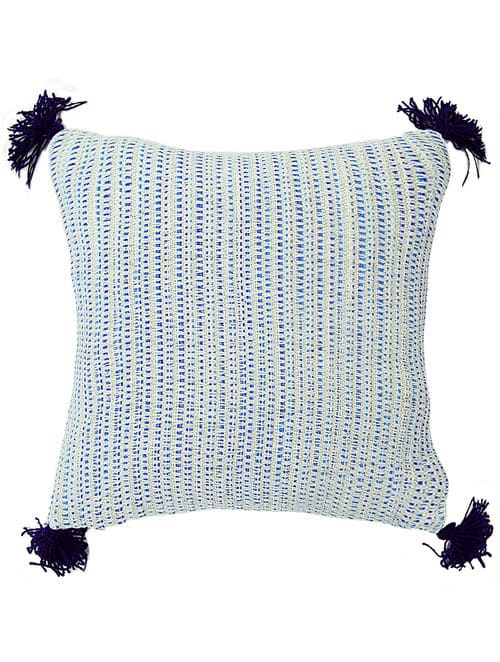 100% Cotton Hand Woven Traditional Cushion Covers with Blue Tassels 16x16