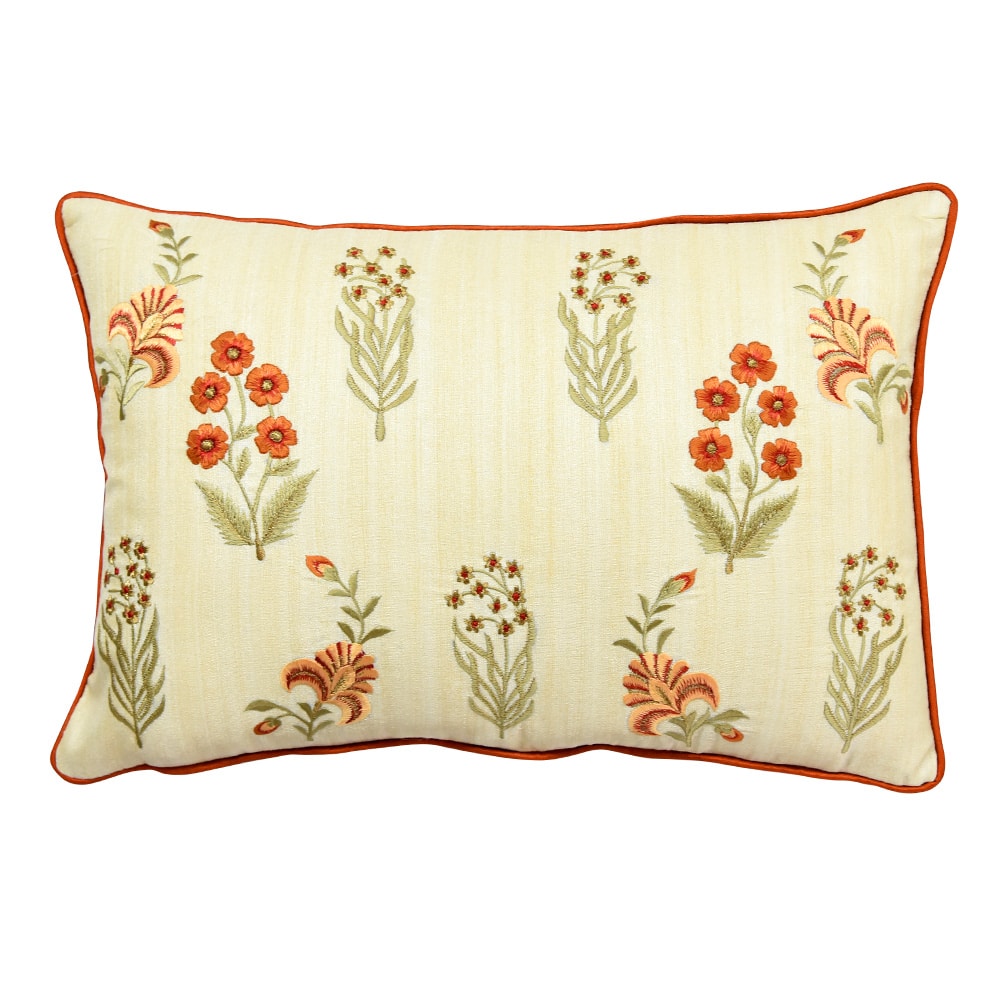 Silk Dupion Floral Embroidered Cushion Covers Hand Embroidered Patio Sofa Chair Living Room, Bedroom, Office, Club Cushion Cover 12x18…