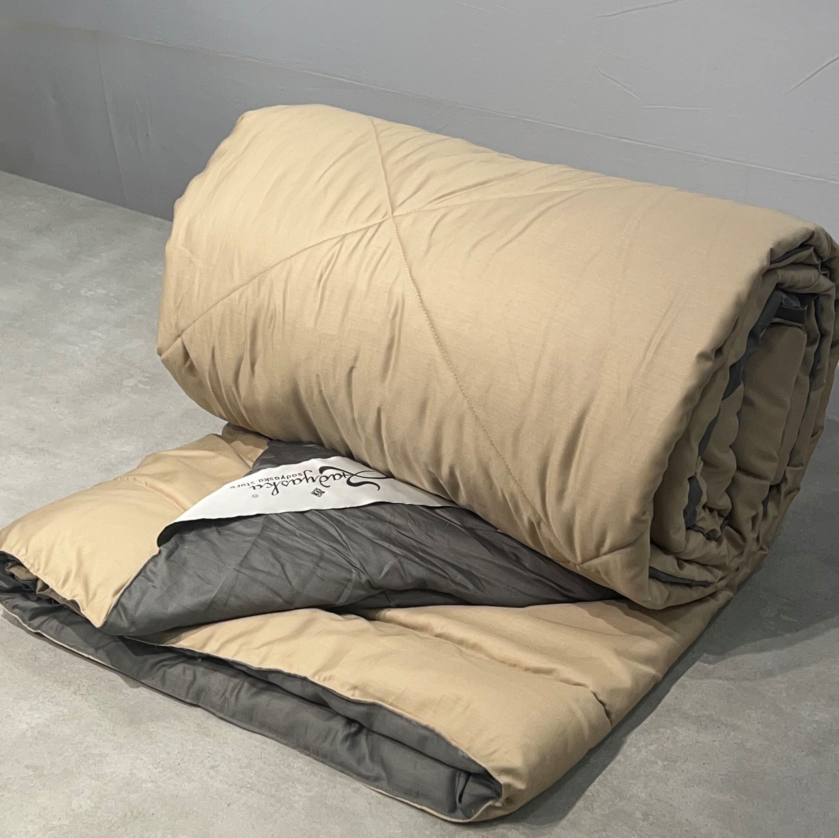 Sand and Dark Grey 1000TC Cotton Rich Reversible Downfill Quilt