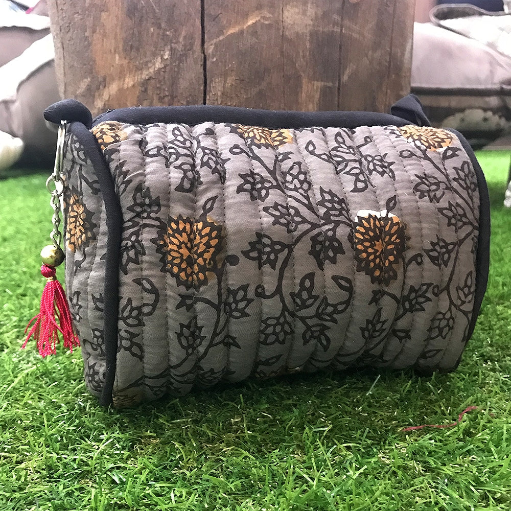 Cotton Block Print Make Up Case Handmade Jewelry Pouch Quilted Travel Bag