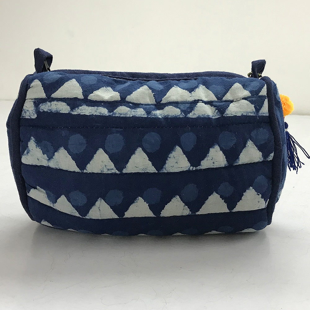Indigo Printed Cotton Wedding Jewelry Pouch Cosmetic Make Up Case Handmade Quilt Multifunction Storage