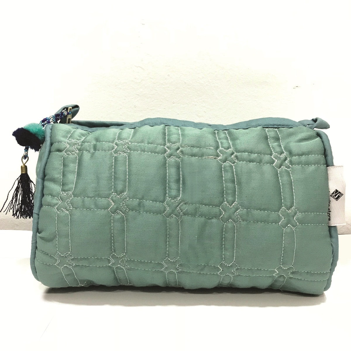 Cotton quilted Make Up Case Light Grey Jewelry Pouch Quilted Travel Bag