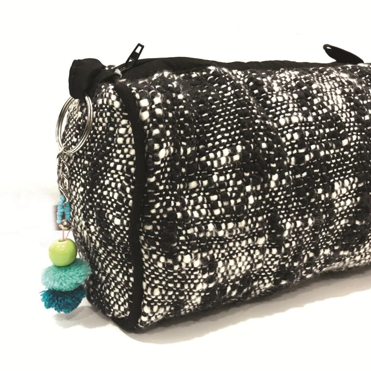 Cotton handwoven Make Up Case Handmade black and white Jewelry Pouch Travel Bag