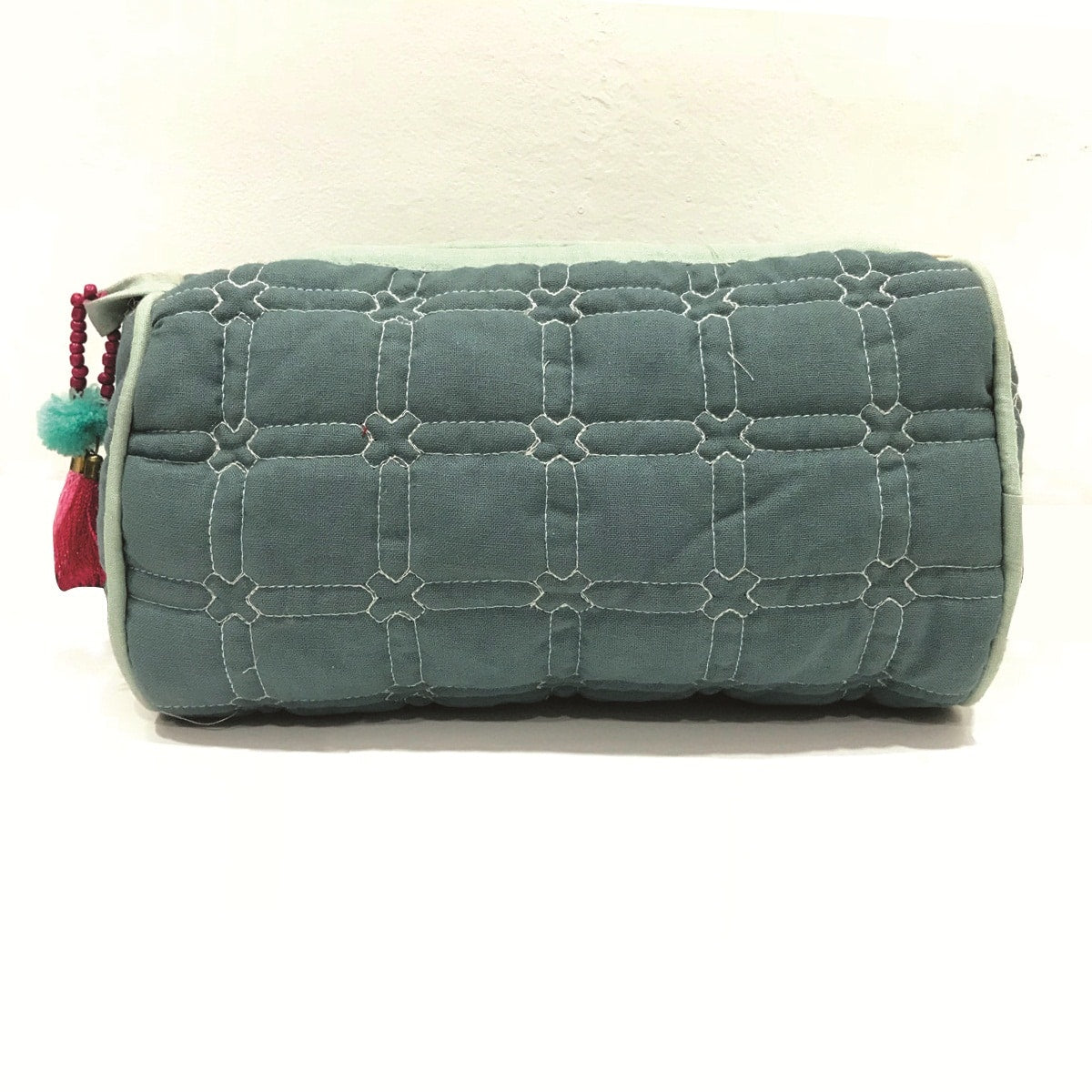 Cotton quilted Make Up Case blue Jewelry Pouch Quilted Travel Bag
