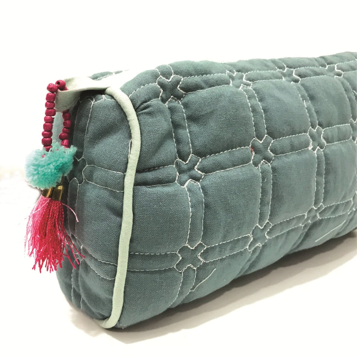 Cotton quilted Make Up Case blue Jewelry Pouch Quilted Travel Bag