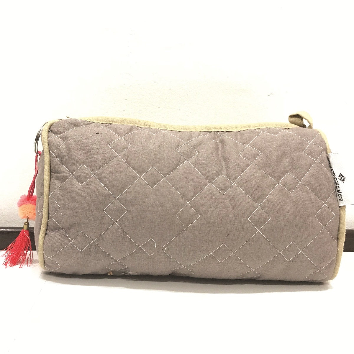 Cotton Quilted Beige Medium Size Quilted Wedding Jewelry Pouch / Cosmetic / Make Up Case Multifunction Storage
