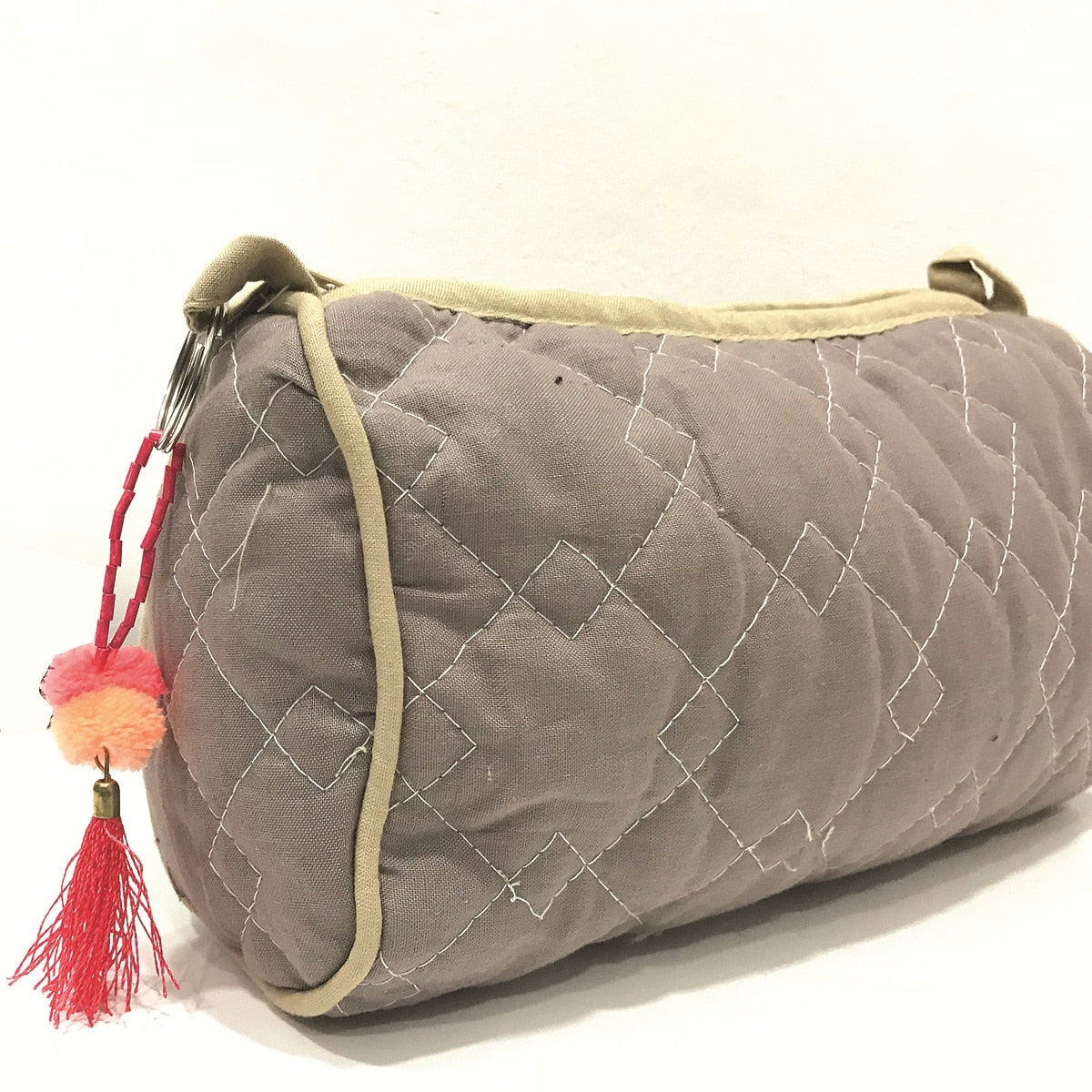 Cotton Quilted Beige Medium Size Quilted Wedding Jewelry Pouch / Cosmetic / Make Up Case Multifunction Storage
