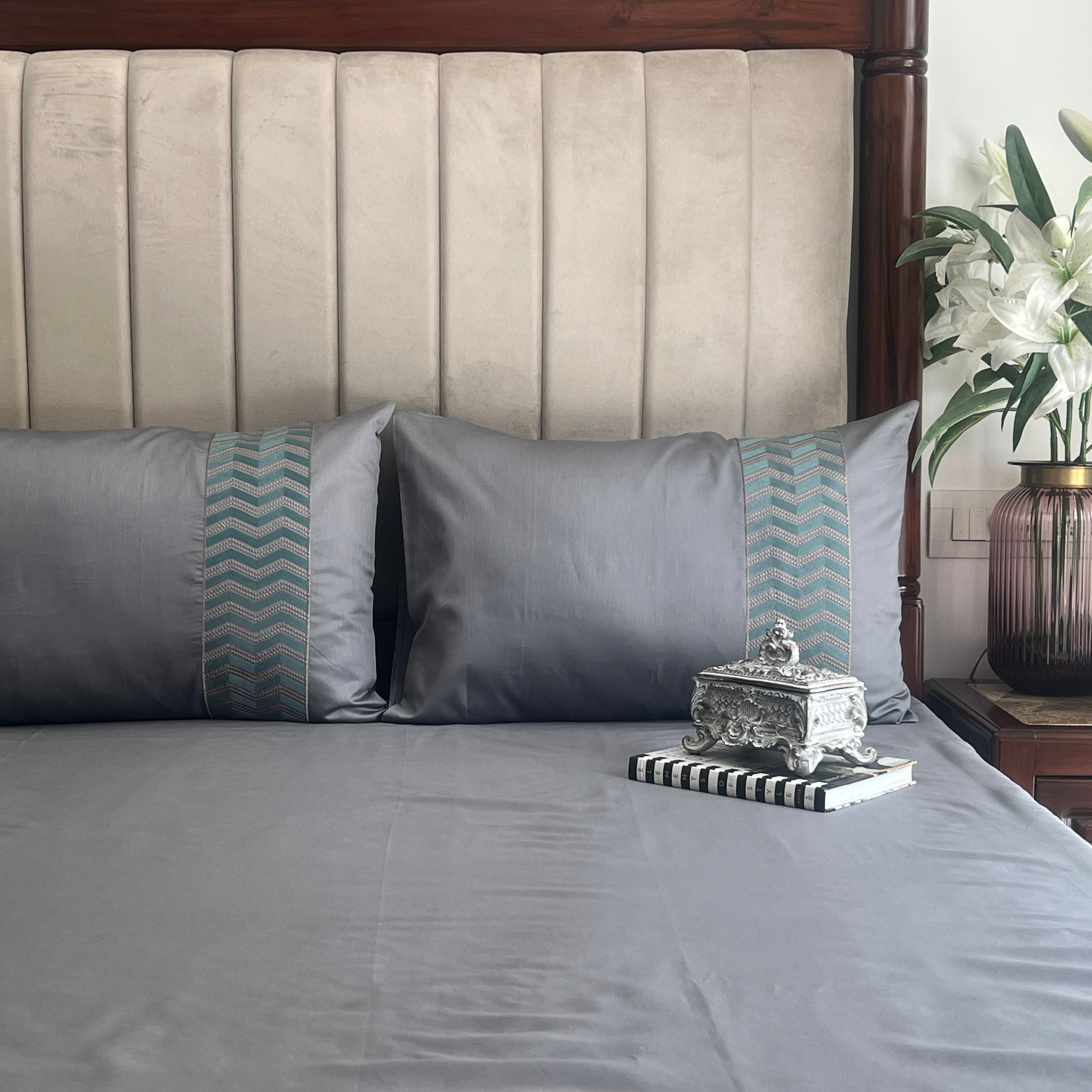 1000TC Cotton Rich Chevron Dark Grey Syona Bedsheet Set