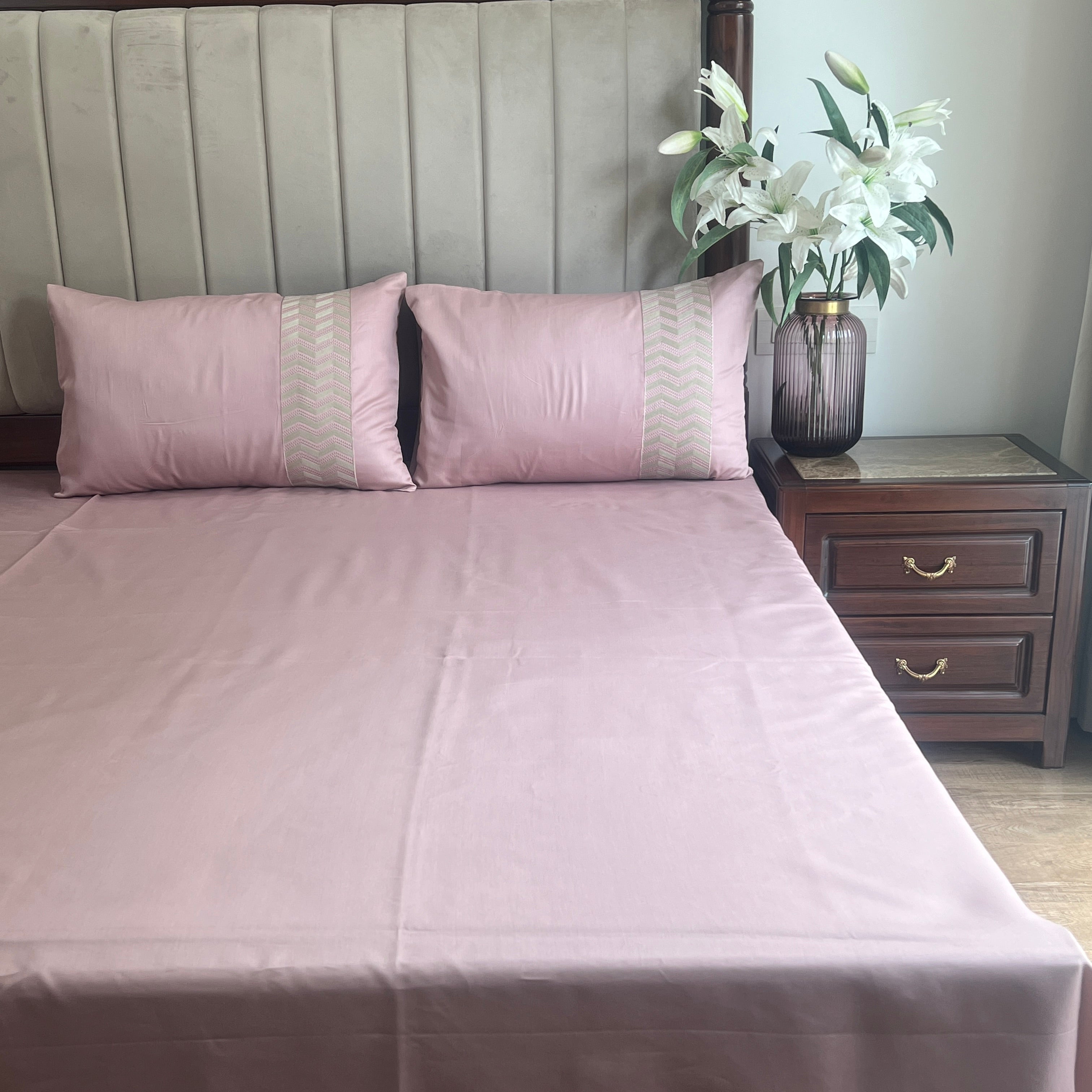 1000TC Cotton Rich Chevron Old Rose Syona Bedsheet Set