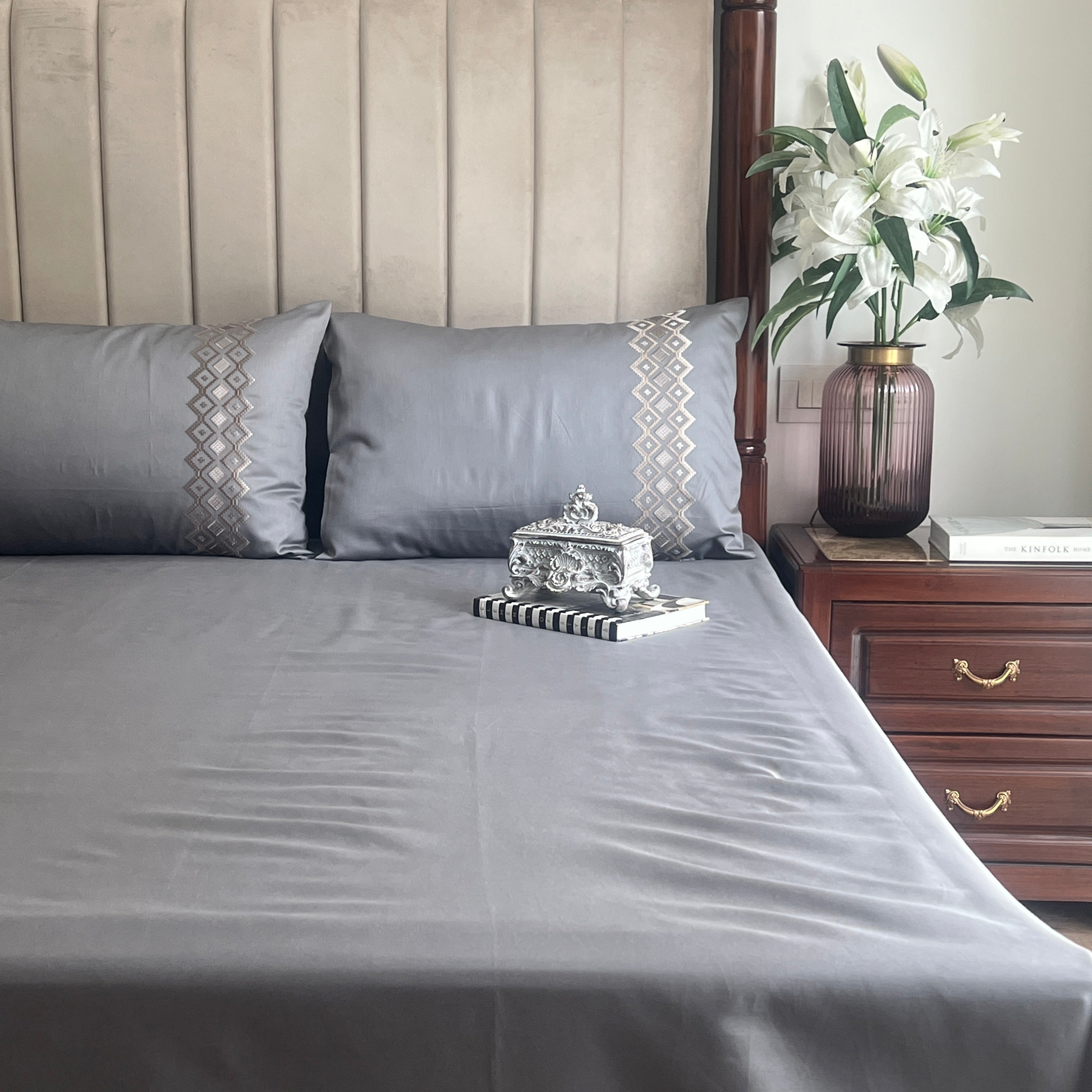 1000TC Cotton Rich Diandra Dark Grey Syona Bedsheet Set