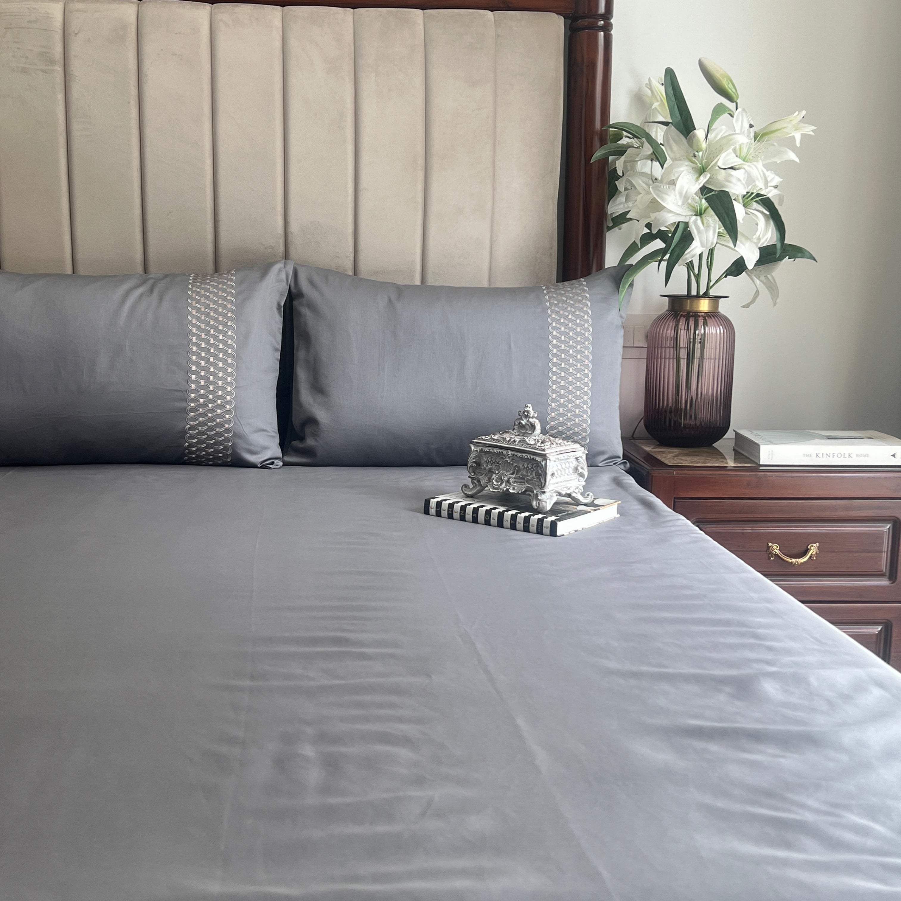 1000TC Cotton Rich Lisse Dark Grey Syona Bedsheet Set
