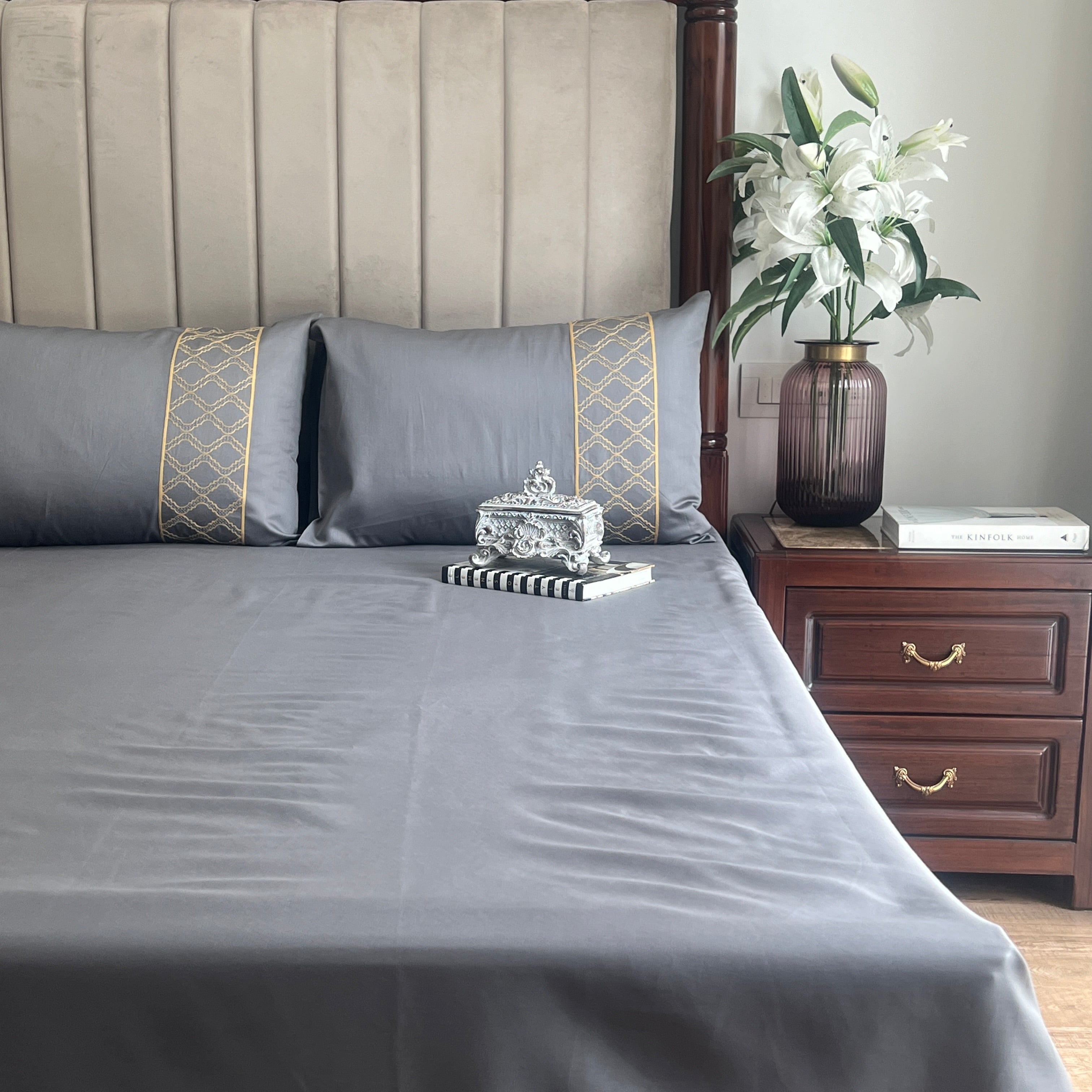 1000TC Cotton Rich Maroc Dark Grey Syona Bedsheet Set