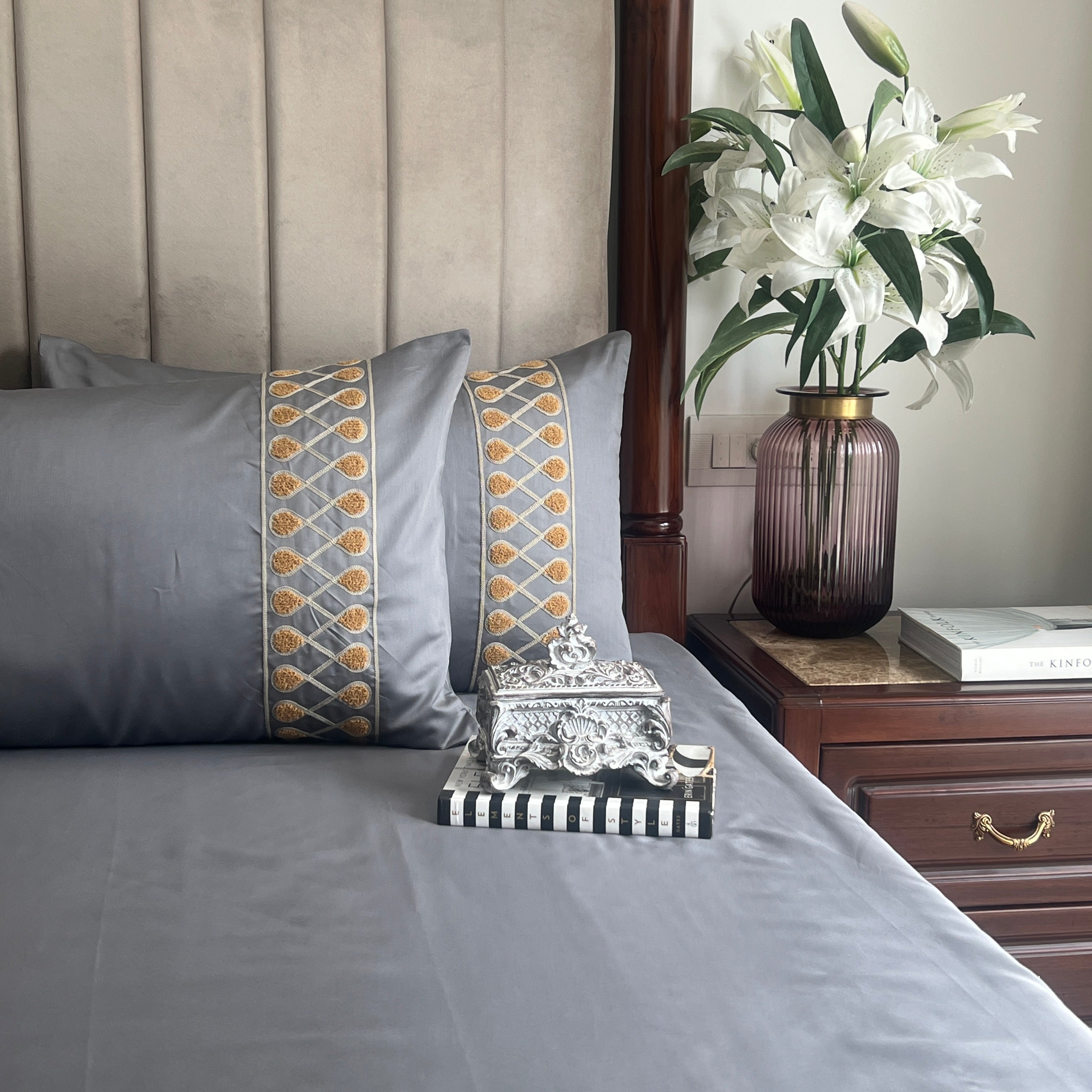 1000TC Cotton Rich Zenith Dark Grey Syona Bedsheet Set