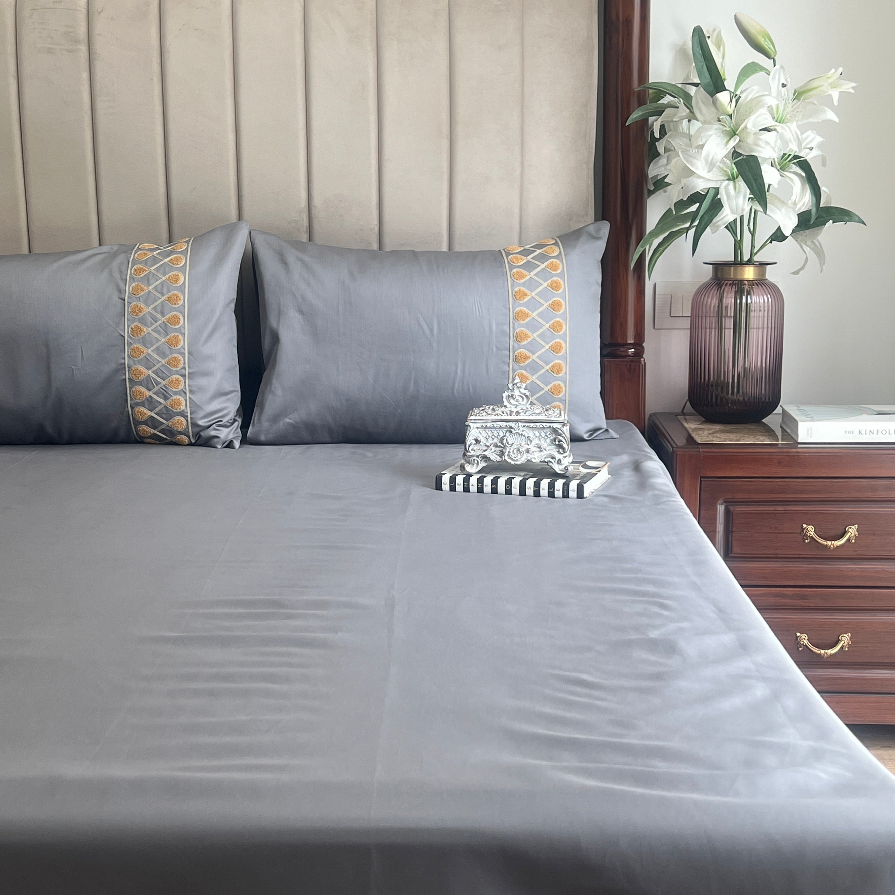 1000TC Cotton Rich Zenith Dark Grey Syona Bedsheet Set