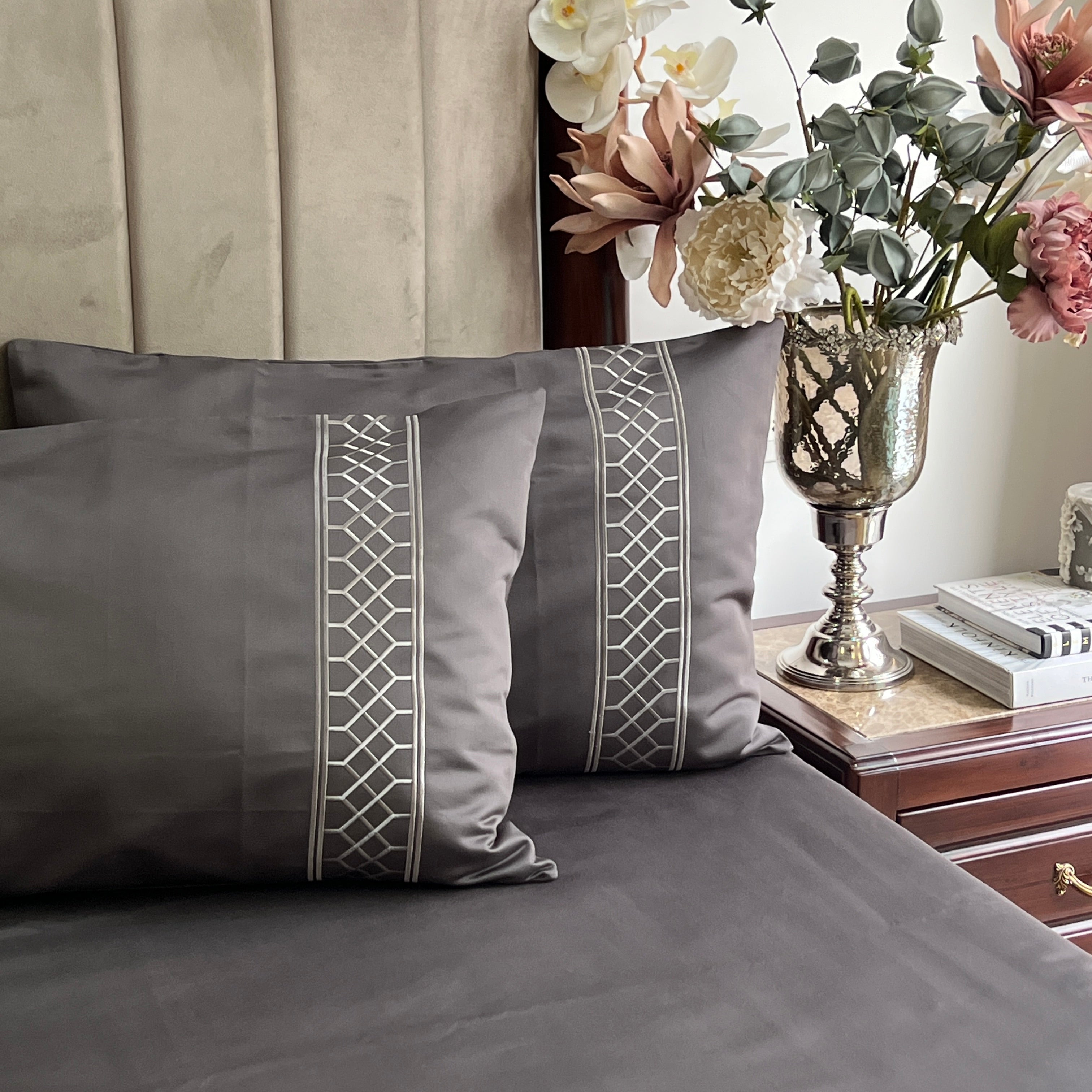 1000TC Zigzag Titanium Grey Egyptian Cotton Bedsheet Set