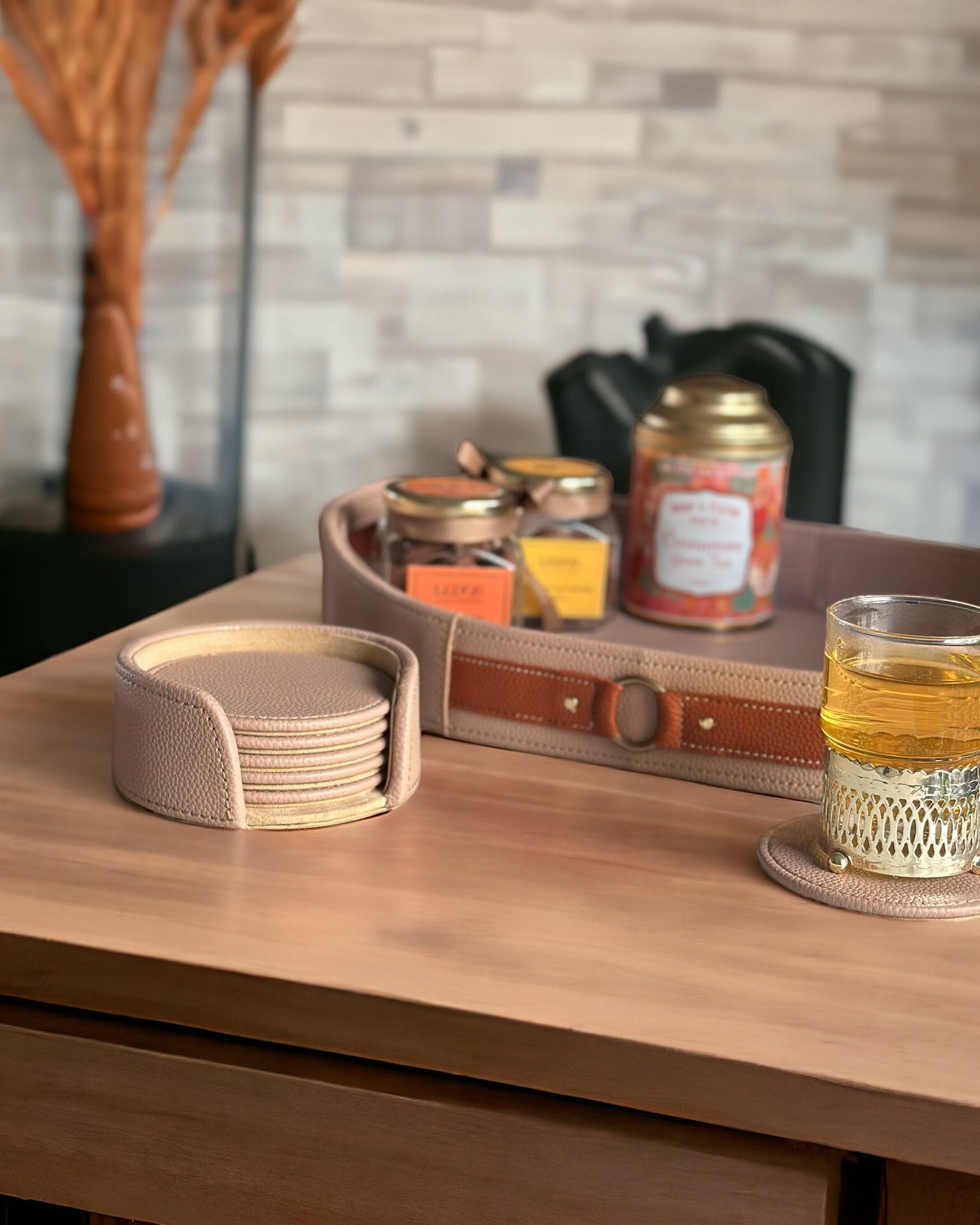 Luxora Beige Leather Coasters