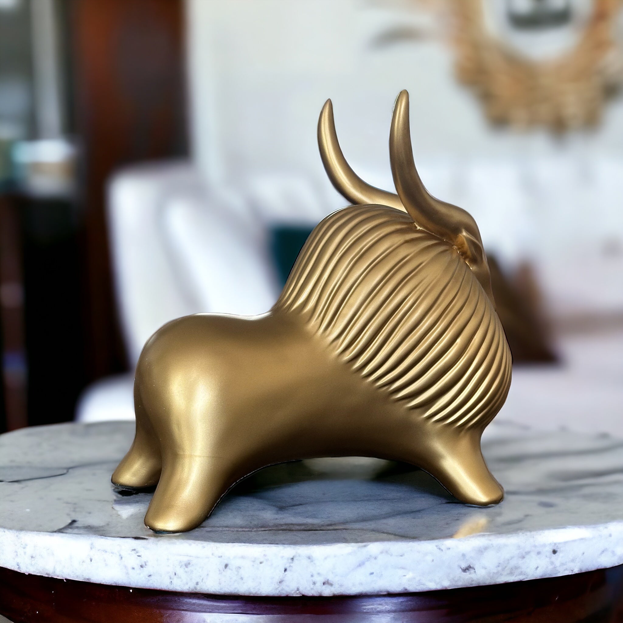 Golden Horned Yak Table Accent