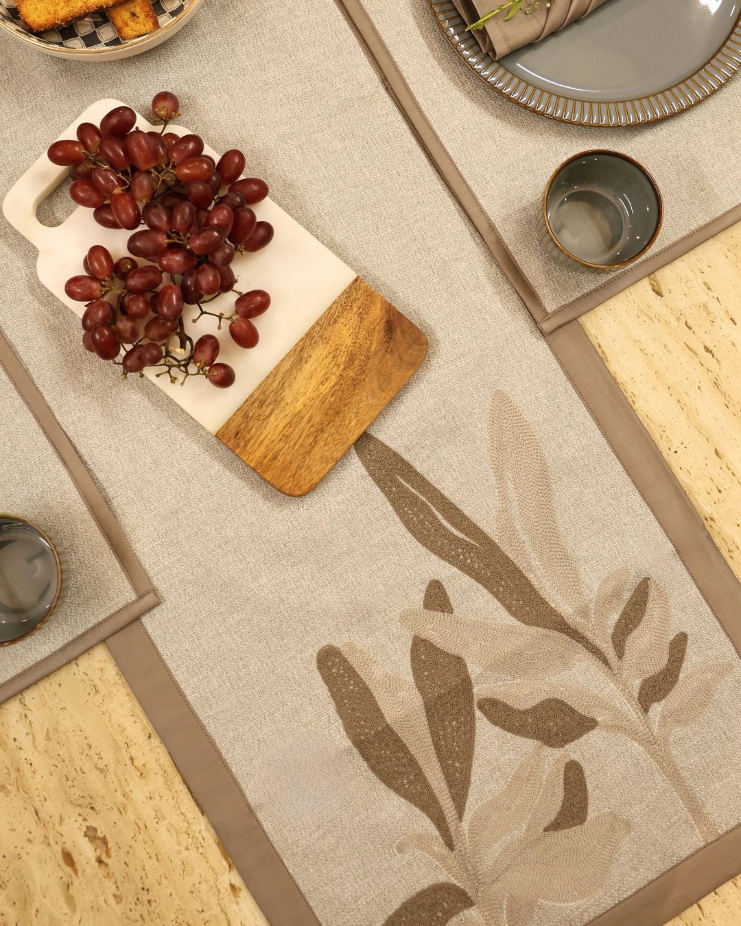 Palm Haven Grey Table Linen Set (13 PC Set)