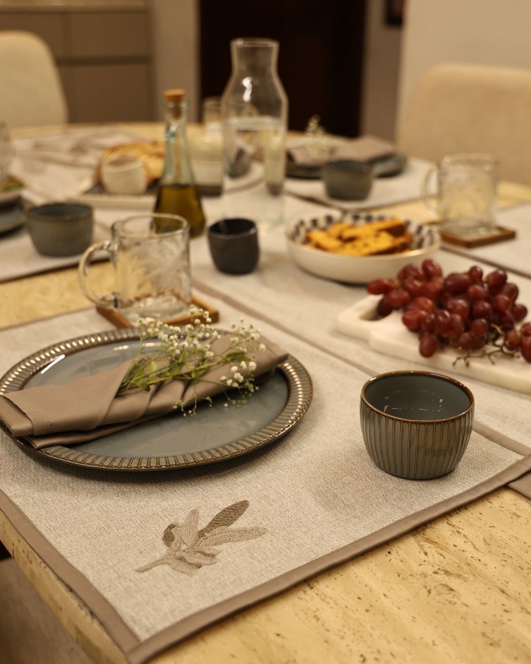 Palm Haven Grey Table Linen Set (13 PC Set)