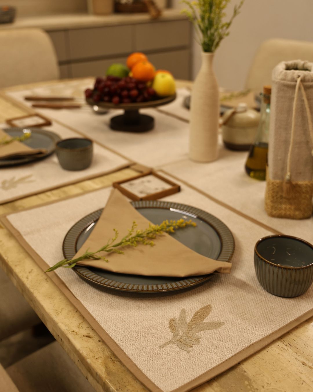 Palm Haven Hazel Beige Table Linen Set (13 PC Set)