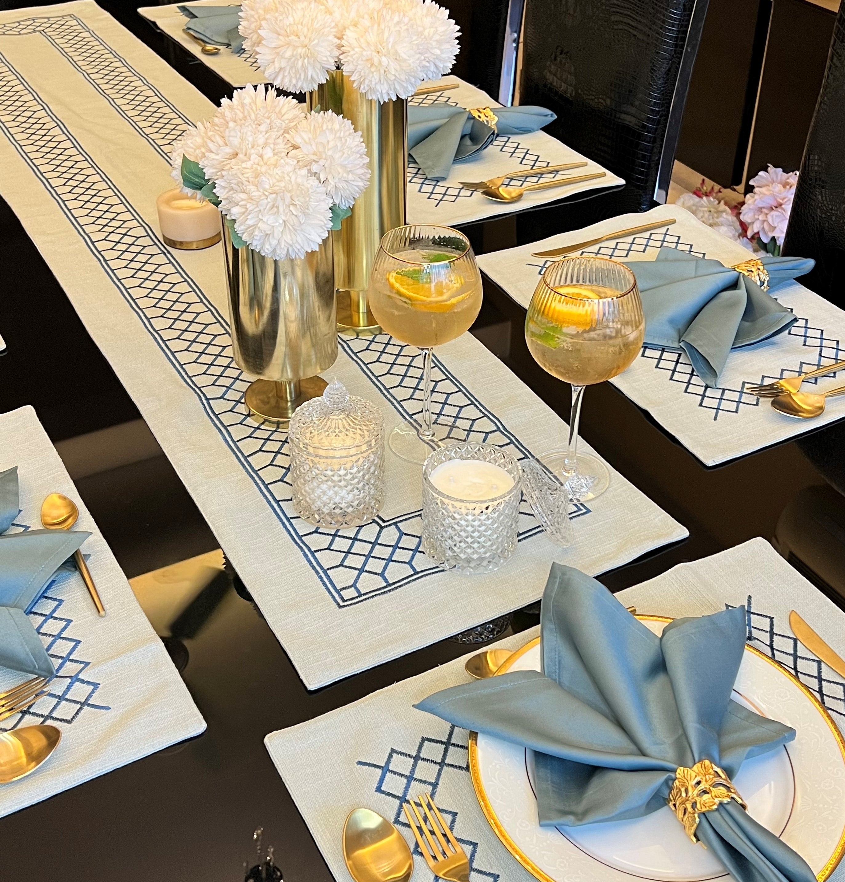 Zigzag Sage Green Table Linen Set (13 PC Set)