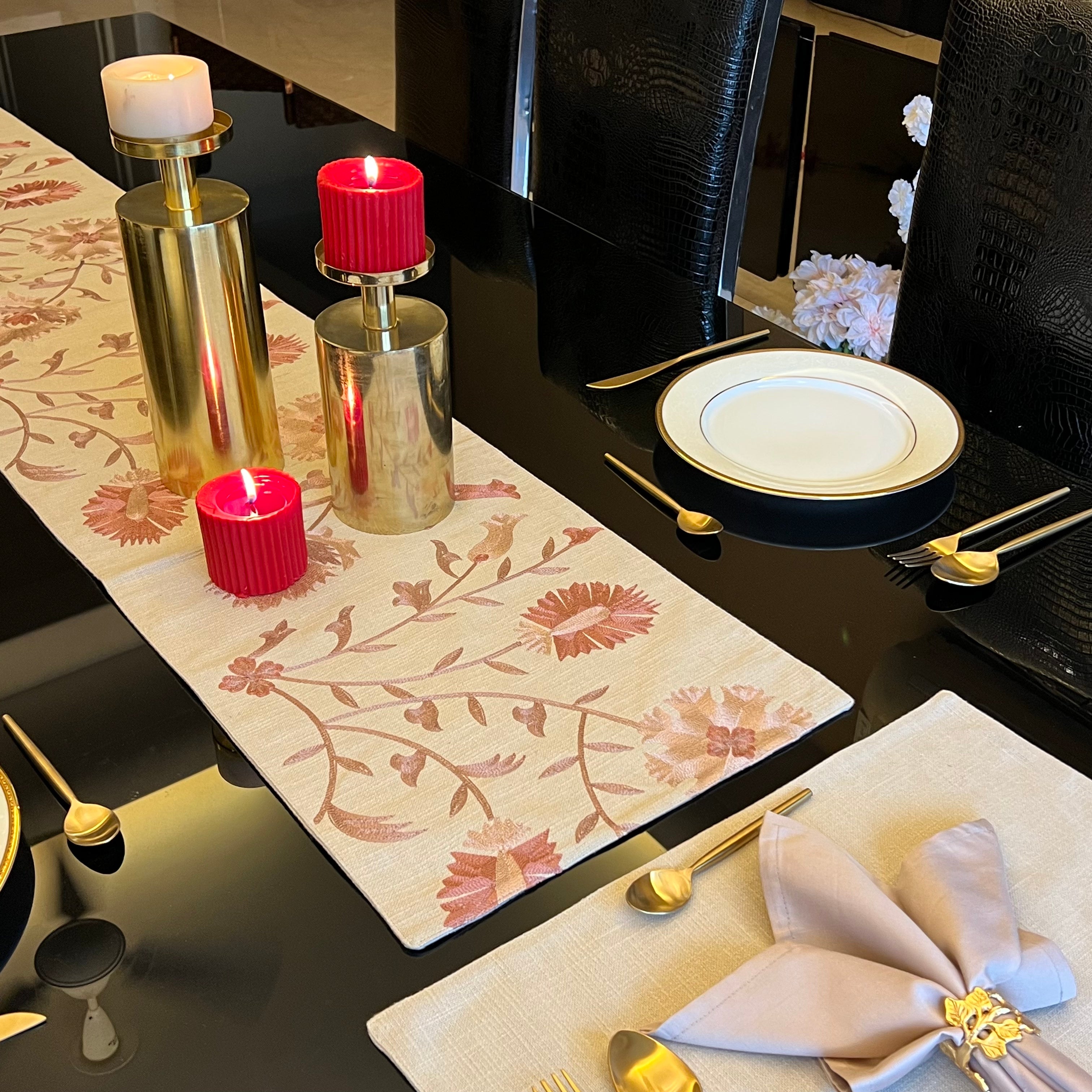 Floral Beige Table Linen - Set of 2 Placemats & 2 Napkins