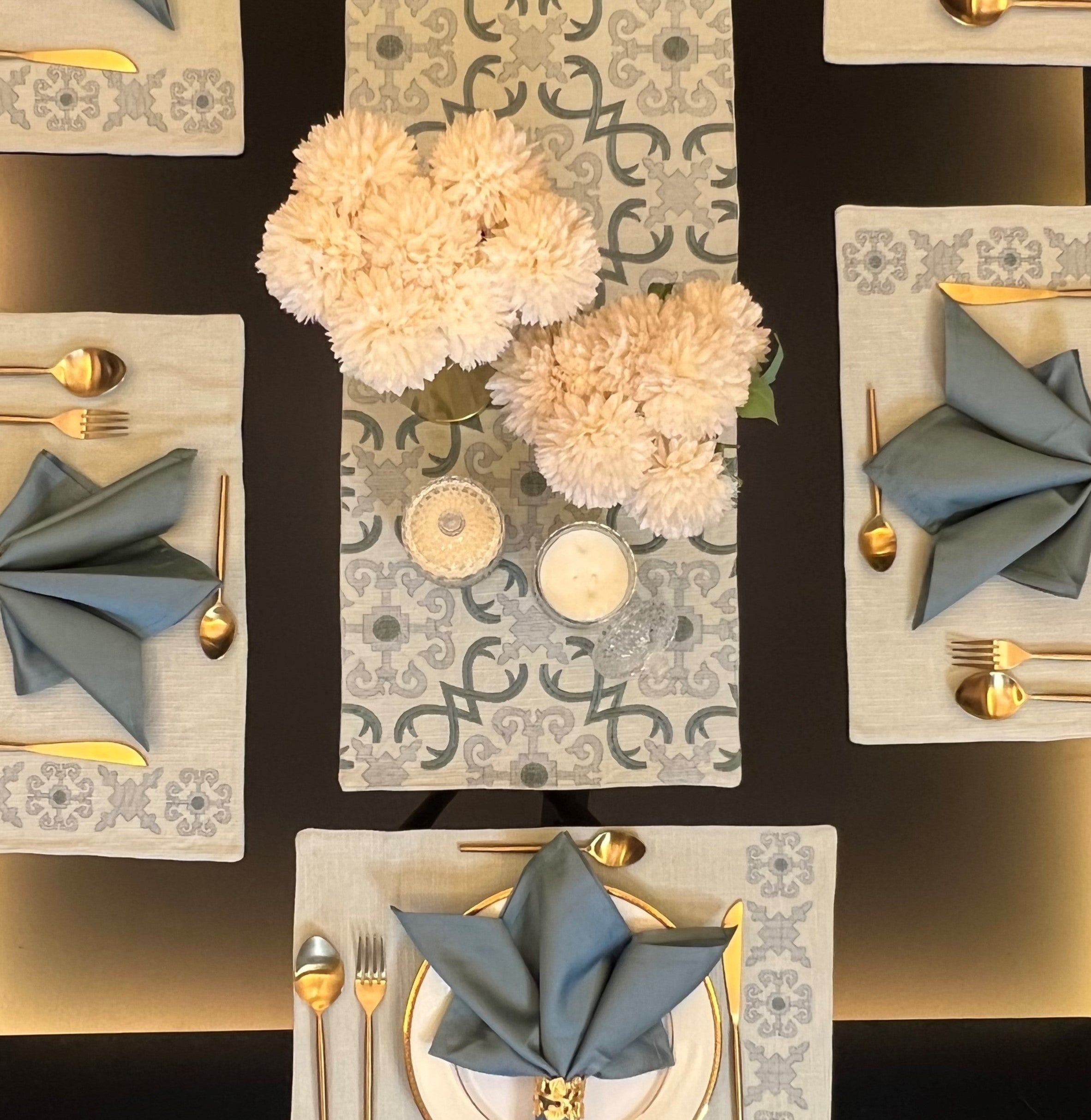 Geo Sage Green Table Linen Set (13 PC Set)