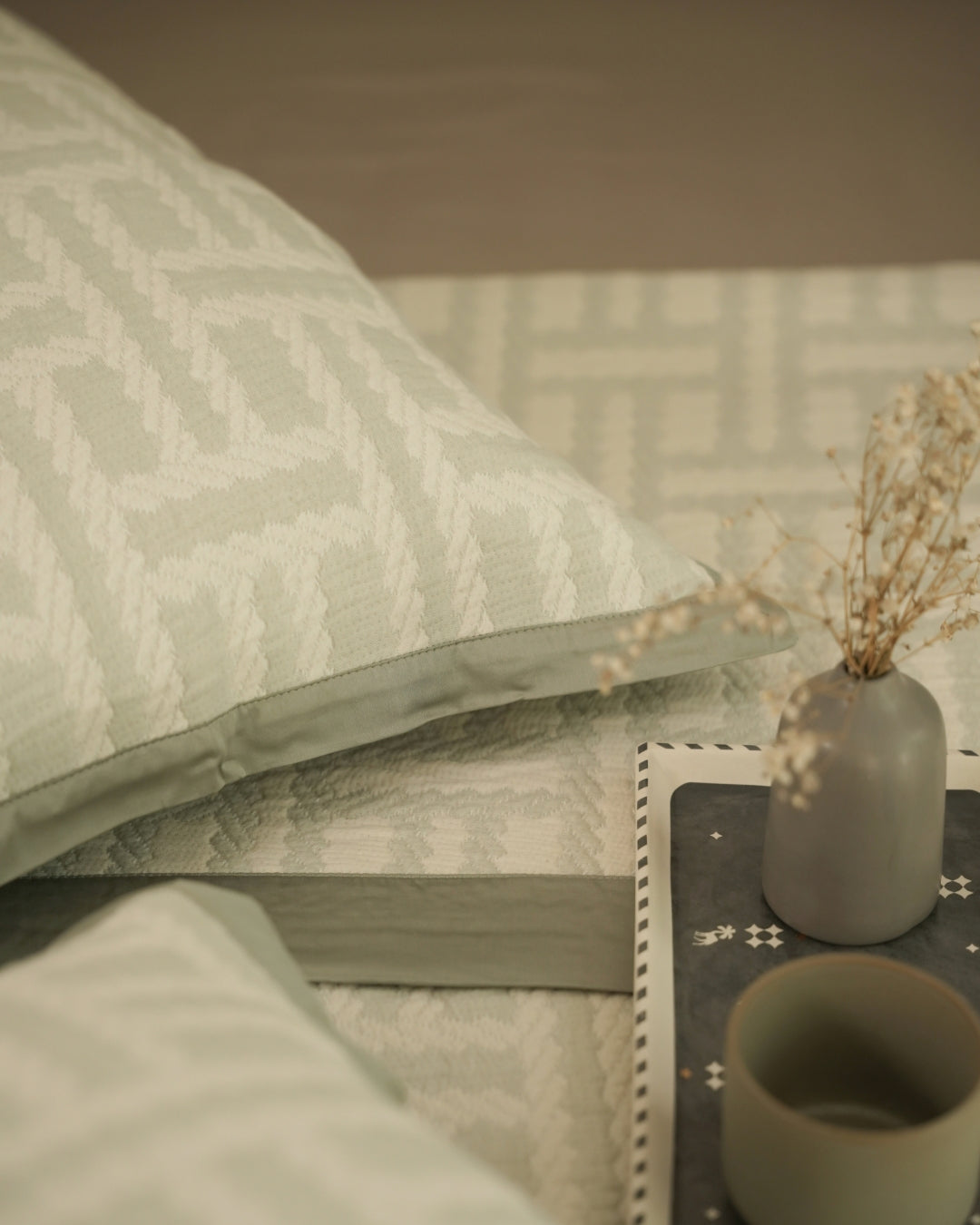 Arco Sage Green Cotton Jacquard Bedspread Set