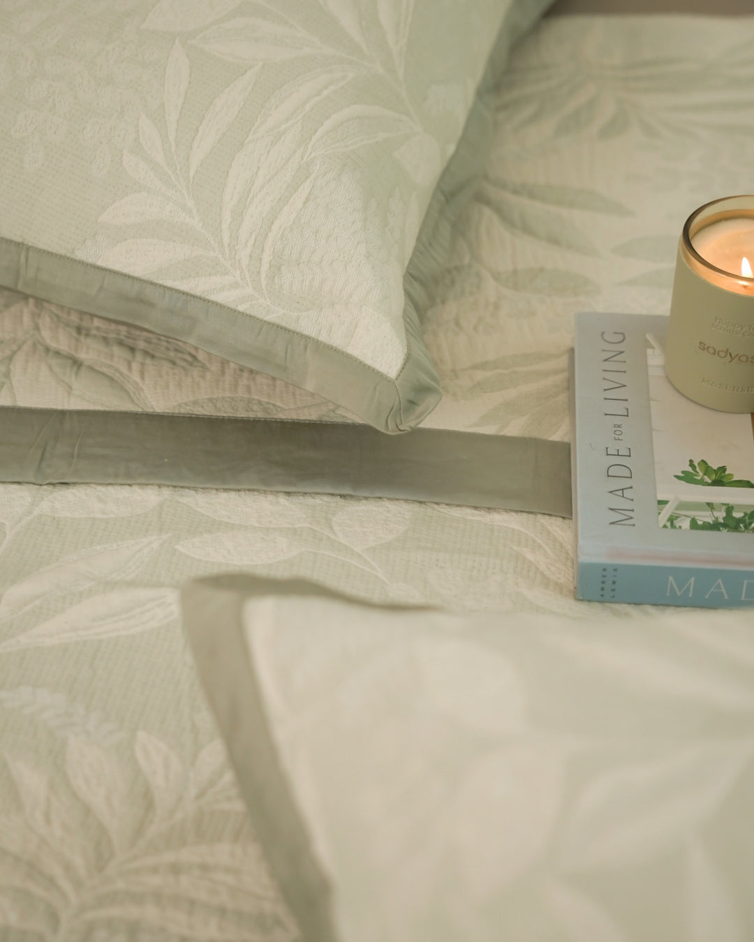 Fleur Sage Green Cotton Jacquard Bedspread Set