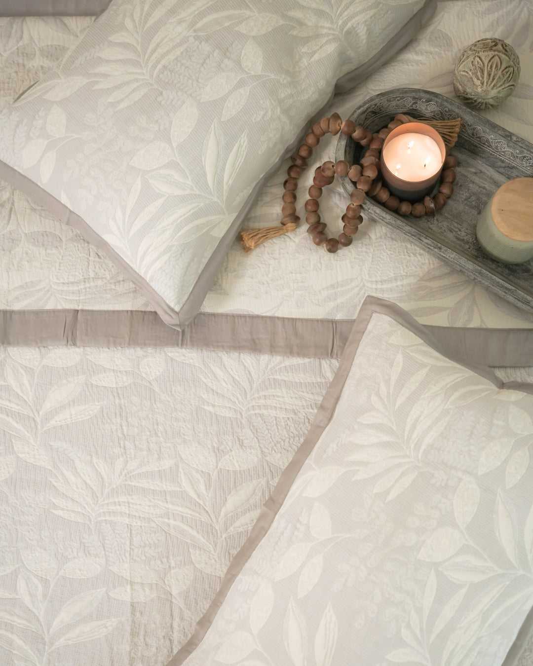 Fleur Grey Cotton Jacquard Bedspread Set