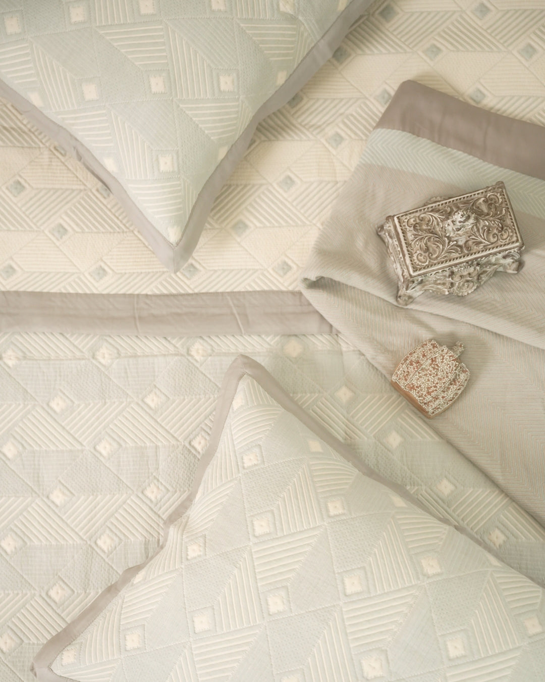 Prism Blue Cotton Jacquard Bedspread Set