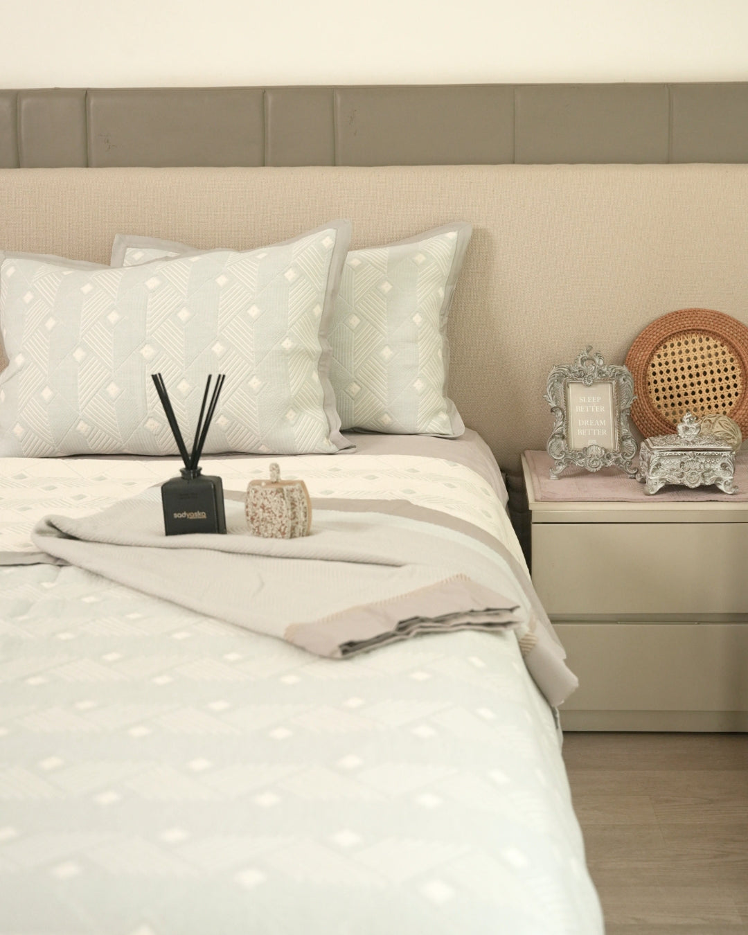 Prism Blue Cotton Jacquard Bedspread Set